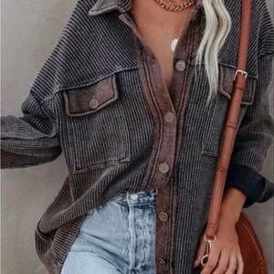 Urban Daisy Boutique Shacket Slouchy Oversized NWT Grunge Western Waffle Momcore